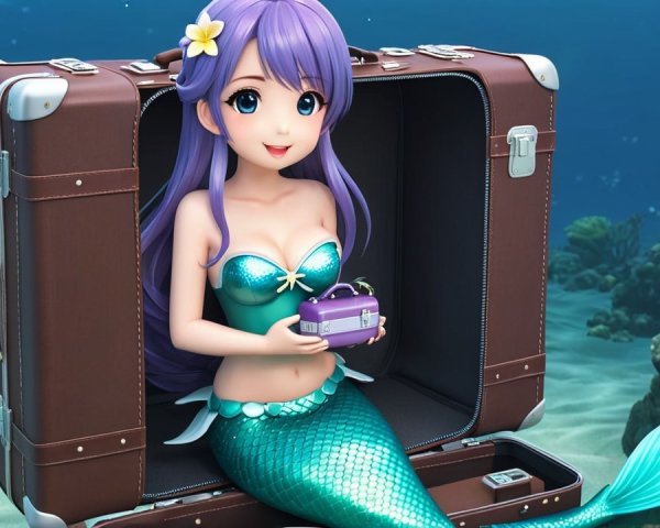 Whimsical Underwater Scene with Mermaid and Coral