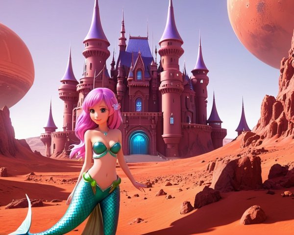 Surreal Landscape with Mermaid and Enchanting Castle