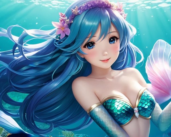 Vibrant Underwater Scene with Mermaid and Coral