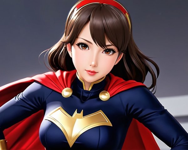 Confident Young Woman in Vibrant Superhero Costume