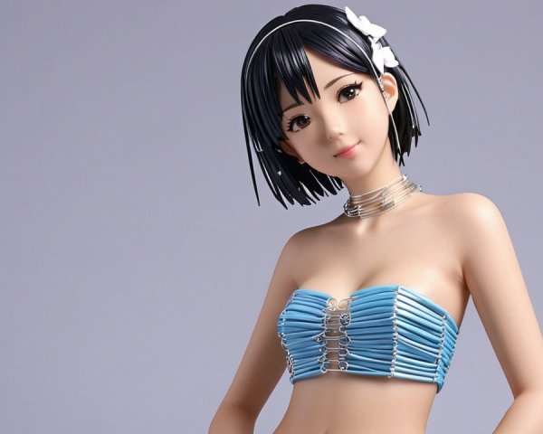 Stylized Figurine of Young Woman in Light Blue Top