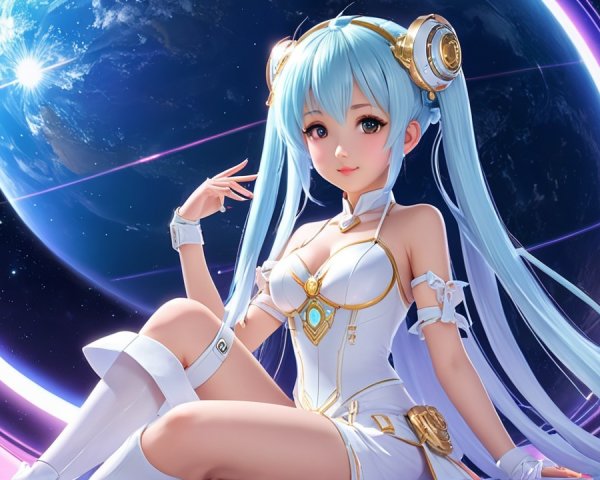 Futuristic Anime Character in Cosmic Scene