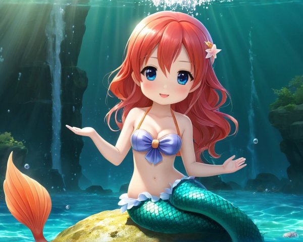 Vibrant Underwater Scene with Animated Mermaid