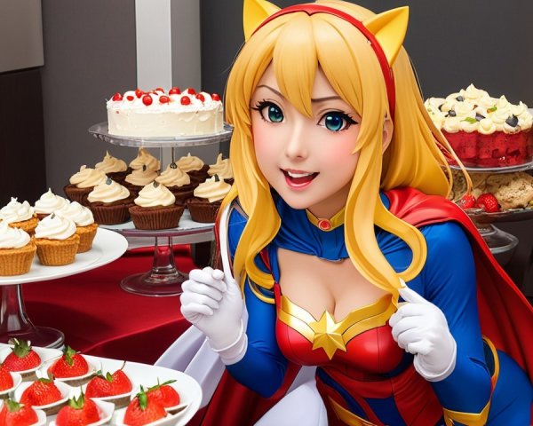 Colorful Dessert Display with Cheerful Character