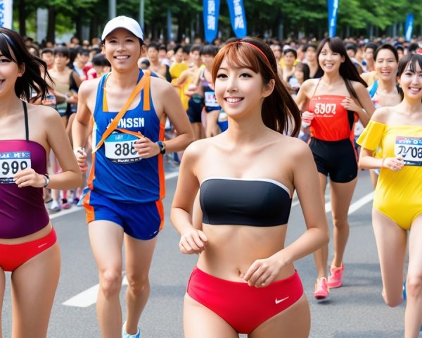 Vibrant Running Event with Colorful Athletic Swimwear