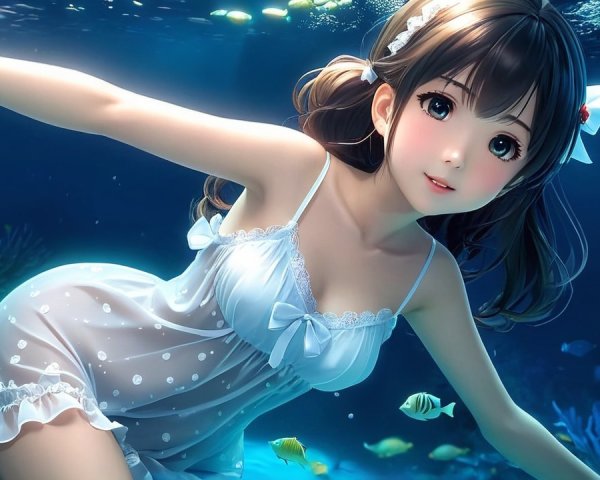 Whimsical Underwater Scene with a Playful Girl