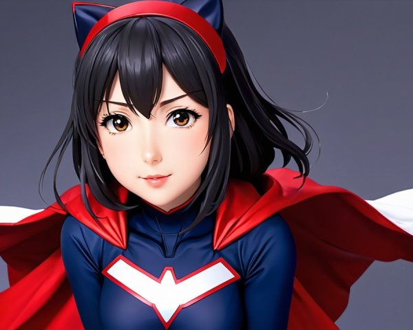 Anime-style superhero character with dark hair and ears