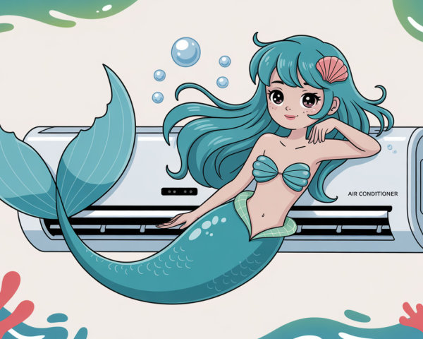 Mermaid Illustration with Blue Hair and Seashell Bra