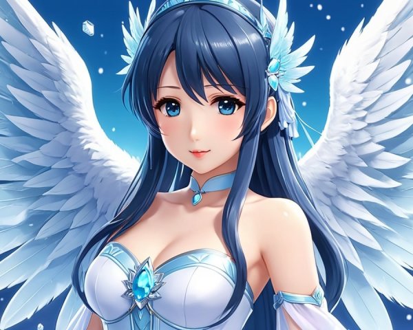 Ethereal Figure with Wings Against Starry Night Sky