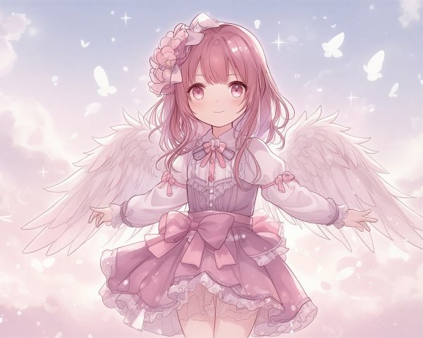 Anime Character with Pink Hair and Angelic Wings