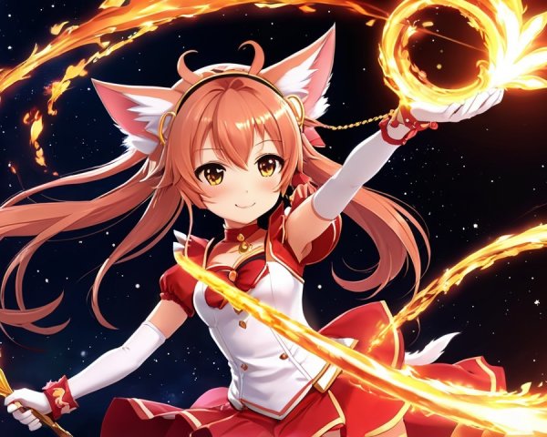 Vibrant anime character with orange hair and fox ears