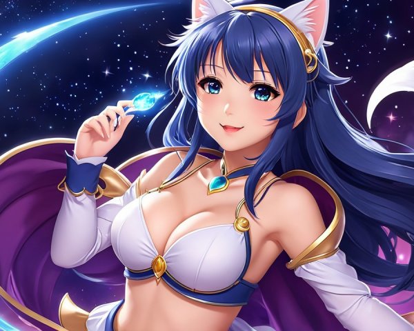 Playful Character with Cat Ears in Cosmic Setting