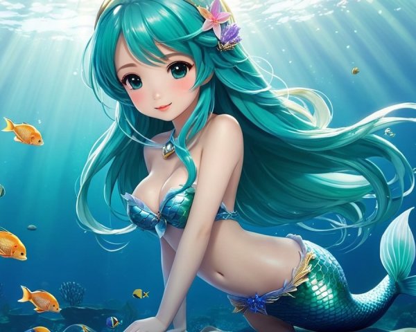 Vibrant Underwater Scene with a Charming Mermaid