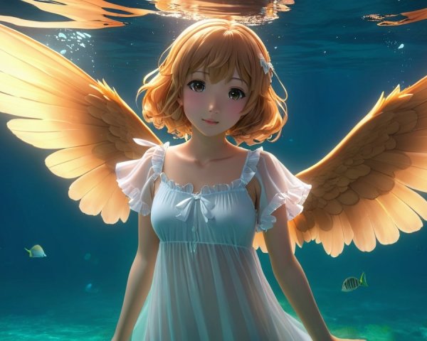 Underwater Scene with Woman and Butterfly Wings