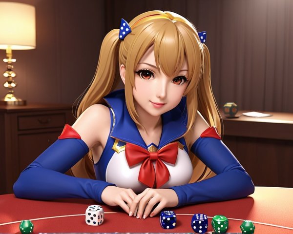 Young Woman at Poker Table in Anime-Inspired Outfit