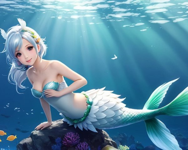 Underwater Scene Featuring a Mermaid and Marine Life