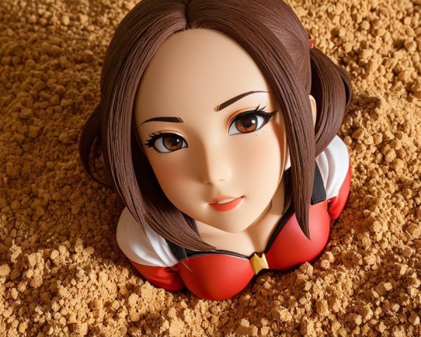 Close-up of a stylized female character figure