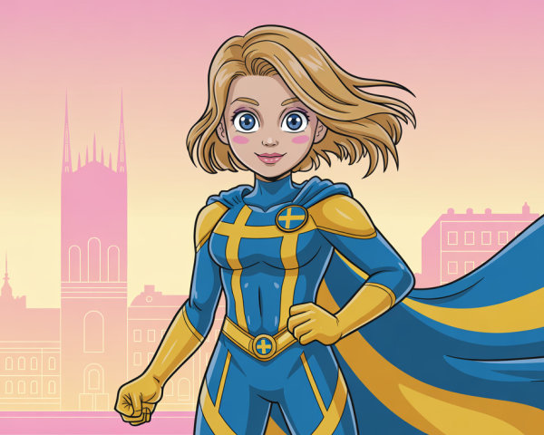 Anime-style illustration of a blonde superhero girl