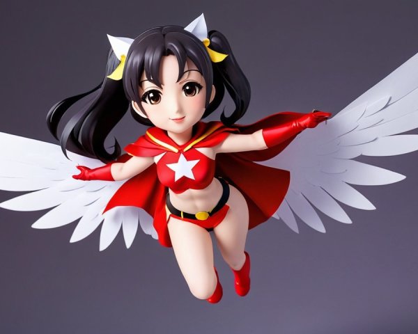 Female superhero character with wings in flight