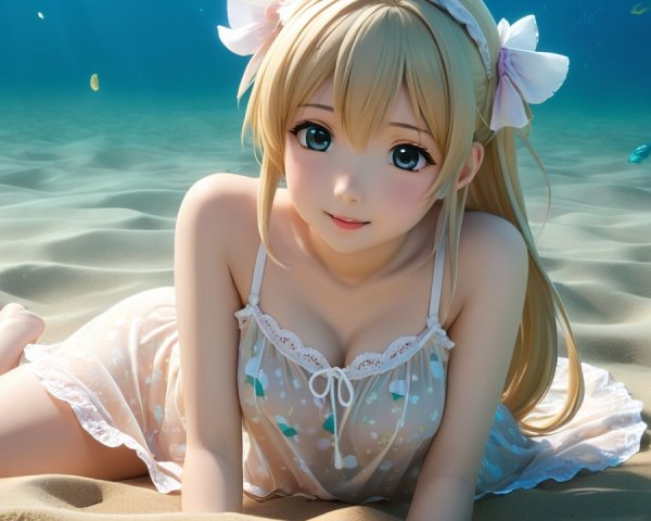 Underwater Scene with Anime Character and Fish