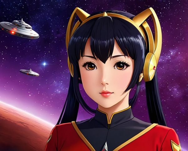 Futuristic anime character in cosmic space setting