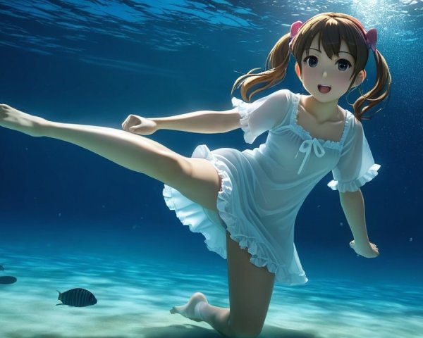 Animated Character Swimming Gracefully in Water