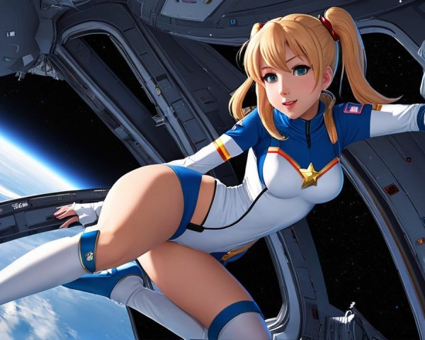 Animated Character in Futuristic Spacecraft with Earth View