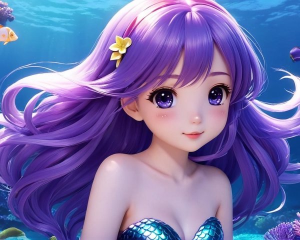 Whimsical Underwater Scene with Enchanting Mermaid