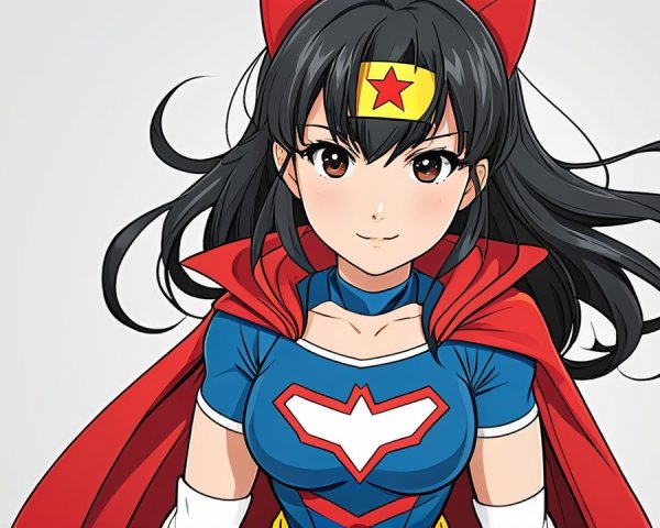 Young girl in vibrant superhero costume with cape