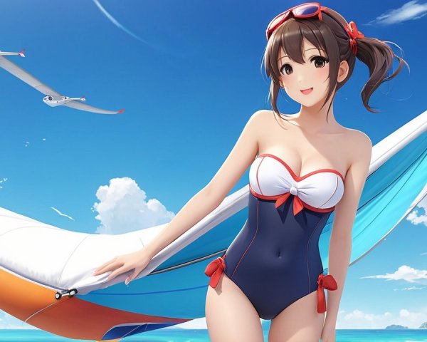 Cheerful Character by Sailboat on Sunny Beach