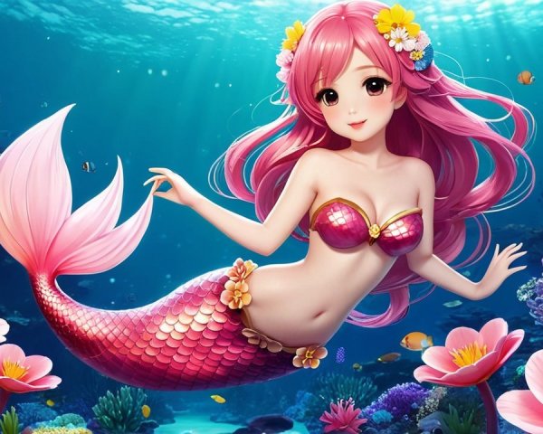 Vibrant Underwater Scene with Mermaid and Coral