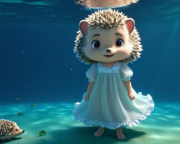Cartoon Hedgehog Girl in Enchanting Underwater Scene