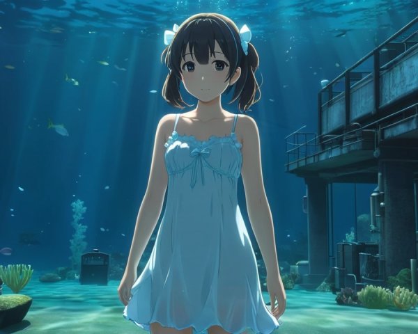 Underwater Scene with Girl and Vibrant Coral Reef