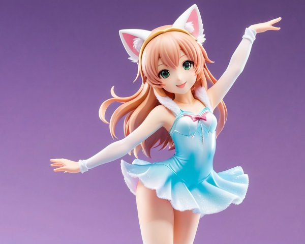 Charming Girl Figure in Vibrant Blue Dress with Ears