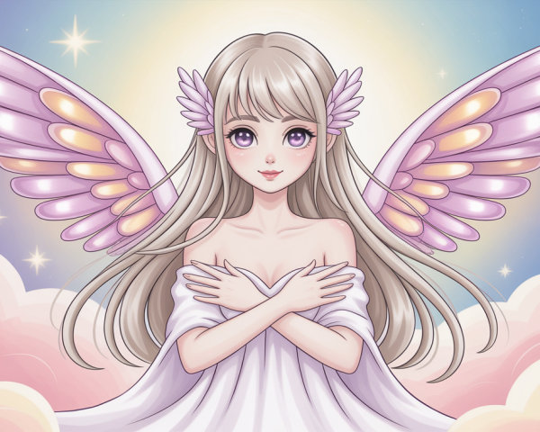 Anime Illustration of a Graceful Girl with Silver Hair