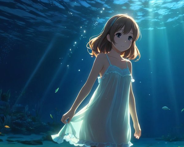 Underwater Scene of a Girl in Translucent Dress