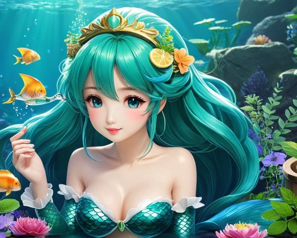 Vibrant Underwater Scene with Mermaid and Marine Life