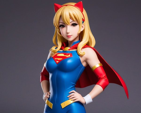Colorful Female Superhero Figurine with Red Cape