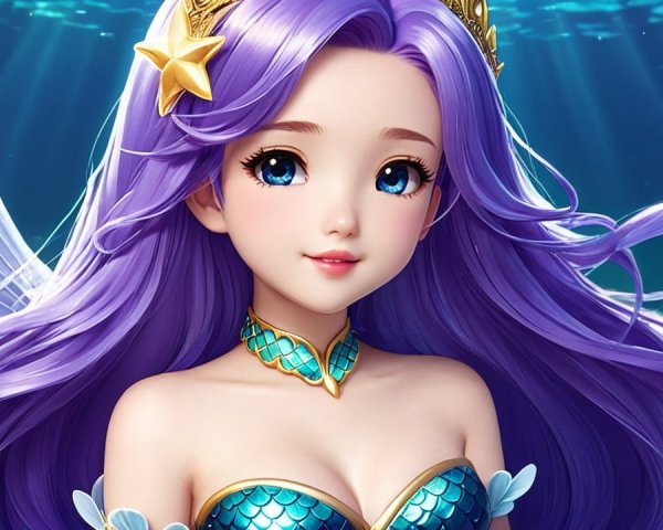 Mermaid Character with Purple Hair and Ethereal Wings