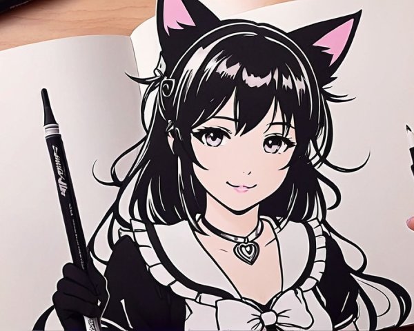 Character Illustration of a Girl with Feline Ears