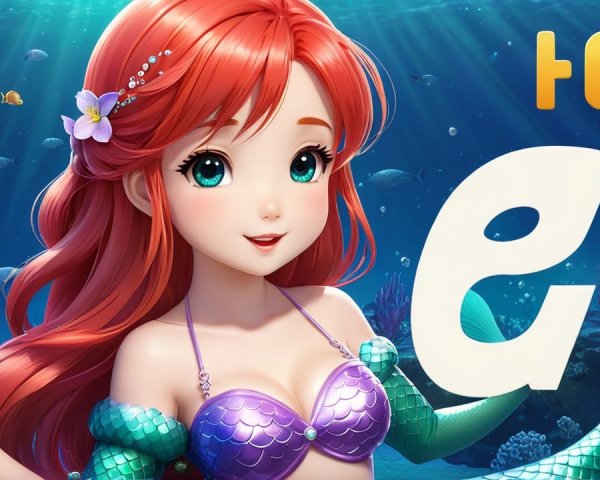 Colorful Underwater Scene with Cartoon Mermaid