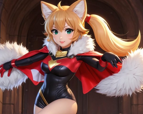 Stylized Animated Character with Fox Ears and Cape