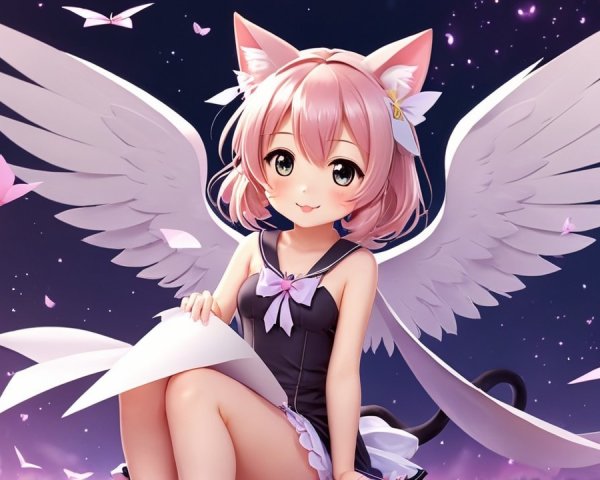 Cute anime girl with pink hair and cat ears
