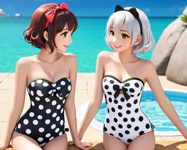 Animated Characters by Pool in Tropical Setting