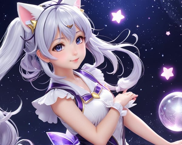 Anime character with silver twin tails and cat ears