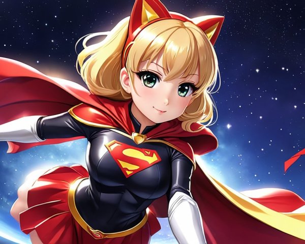 Dynamic Female Superhero with Feline Features and Costume
