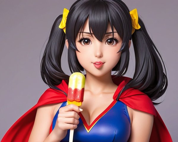 Young female character in blue costume with popsicle