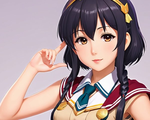 Anime girl in school uniform with playful gesture