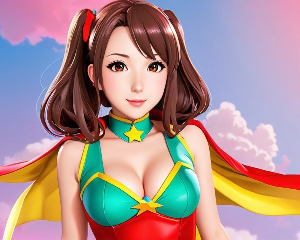 Vibrant superheroine with colorful costume and cape
