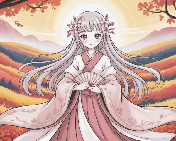 Anime Illustration of Girl in Traditional Kimono